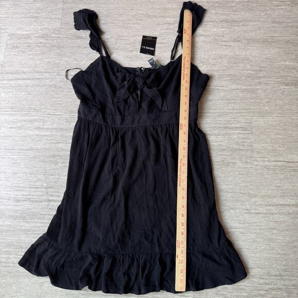 Forever 21+ Black Sleeveless Ruffle Hem Mini Dress Women’s Size 0X Bow Front NWT - Picture 7 of 7